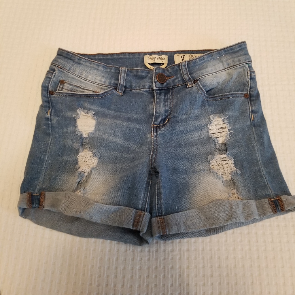 Indigo Rein Distressed Denim Shorts Cuffed Hem